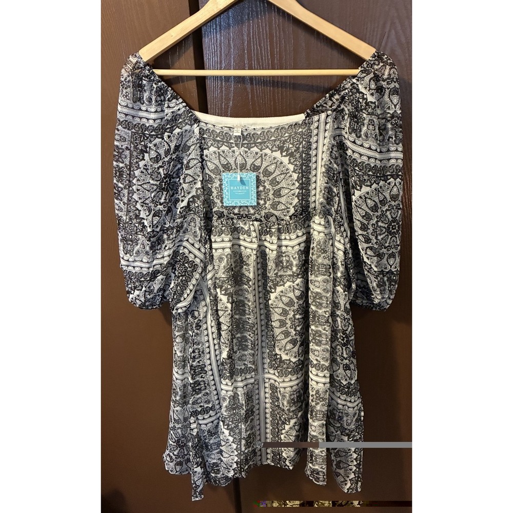 Hayden Los Angeles Dress Sz L Puffed Sleeve Smocked Polka Dot Peasant NWT